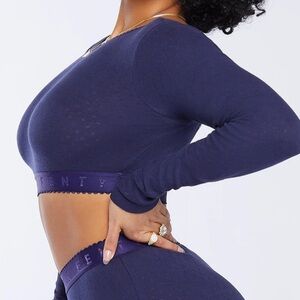 Savage X Fenty Jersey Knit Crop Top Long Sleeve Navy SOLD OUT Large